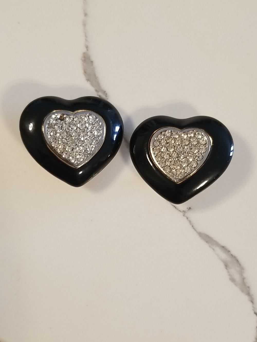 Black Heart With Silver bling Earrings Costume jewelry